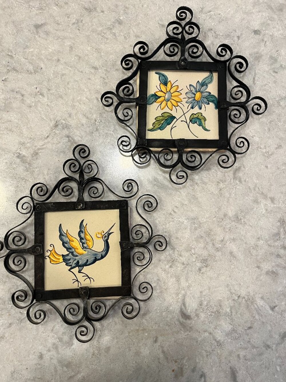 Vintage Ceramic Tile Holder Tile Trivet Frames Cottagecore Decor 2 Piece Set